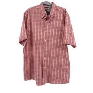Saddlebred Everyday Classic Button Down Large 100% Cotton Red Plaid Preppy Shirt